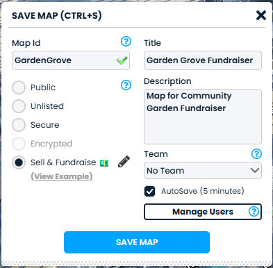 Save Map with Sell & Fundraise enabled